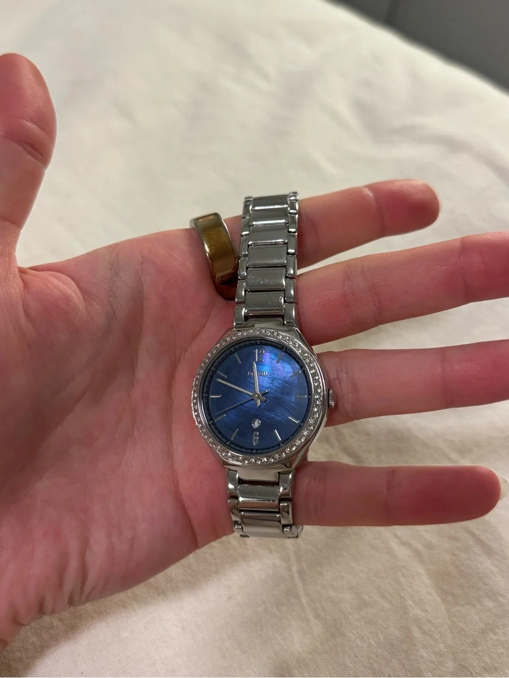 Fossil Silver Bracelet Watch with Blue Dial